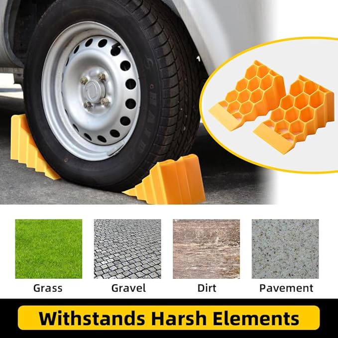 Heavy Duty Wheel Chocks 2 Pack for RV Trailer, Hard Plastic Tire Chocks with Non-Slip Surface, Wheel Stop Blocks for Truck Camper Travel Trailer Parking Safety.