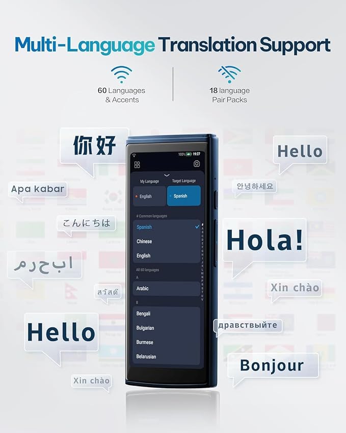 iFLYTEK AI Language Translator Device — 60 Languages, Real-Time Split-Screen &