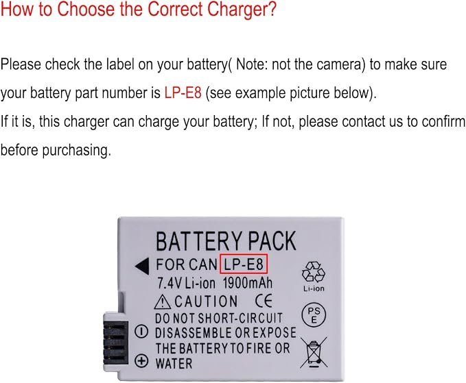 LP-E8 Battery Charger for Canon LC-E8, Canon EOS Rebel T2i, Kiss X4, X7i