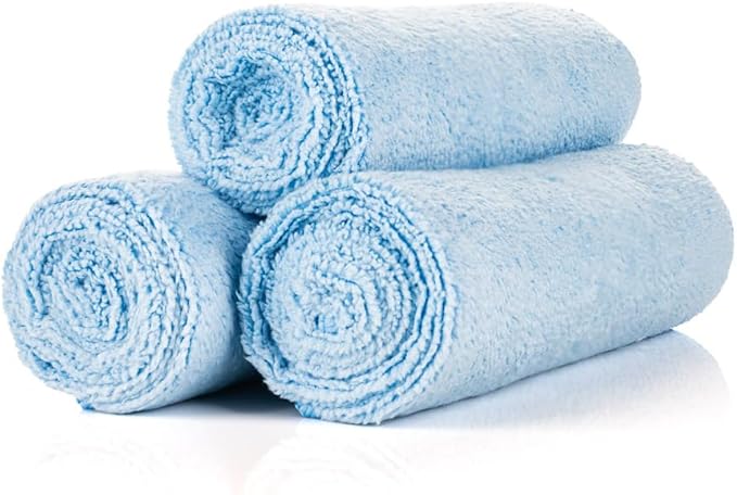 The Rag Company - Sport & Workout Towel - Gym, Exercise, Fitness, Spa, Ultra Soft, Super Absorbent, Fast Drying Premium Microfiber, 320gsm, 16in x 27in (3-Pack) (Light Blue)