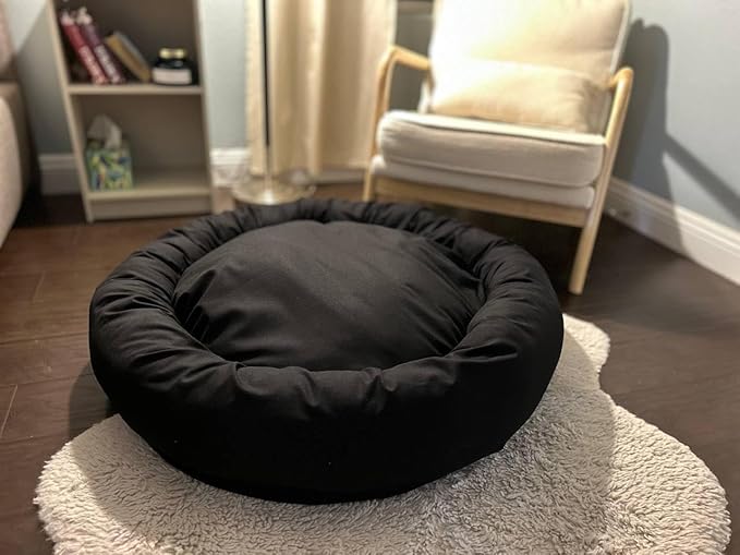 Organic Cotton Canvas Dog Bed: Removable Cover, Natural Fill - Made in USA (Black, X Small 18" x 6" inches)