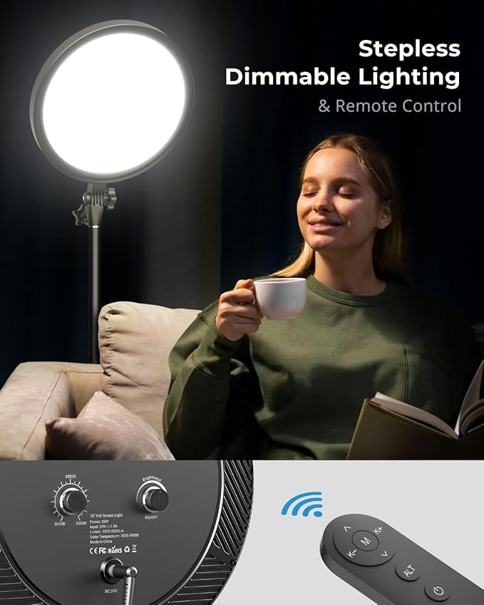 Aureday 12” Ring Light with Stand and Phone Holder, 79” Tall LED Circle Light
