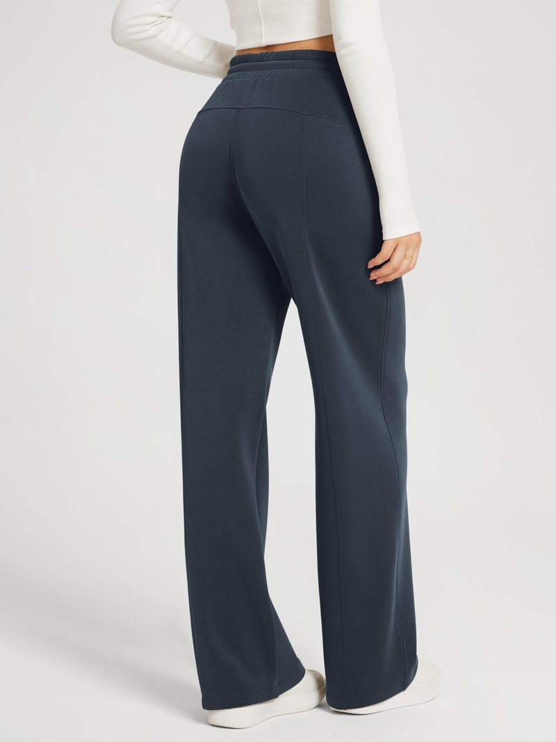 ODODOS Women's Modal Soft Fleece Lined Wide Leg Pants with Pockets Adjustable Shockcord High Waist Casual Lounge Pants-29 Inseam, Navy, X-Small