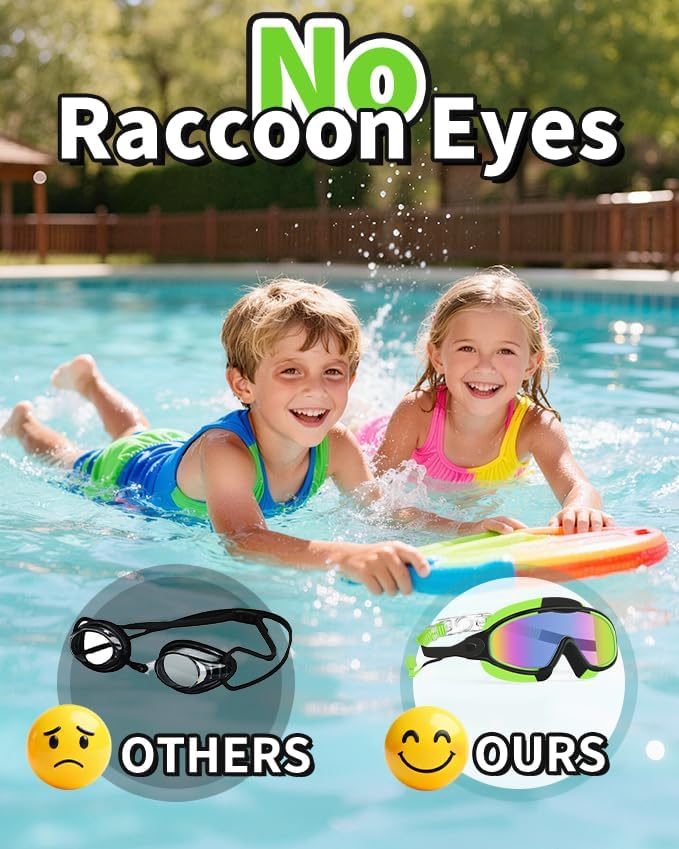 Skiennix Swim Goggles - Anti-Fog & UV Protection | Wide View, No Leakage, 2 Pack for Kids 3-15 with Earplugs