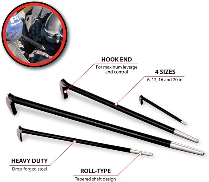 Performance Tool W2021 Roll Type Pry Bar Set, 4-Piece