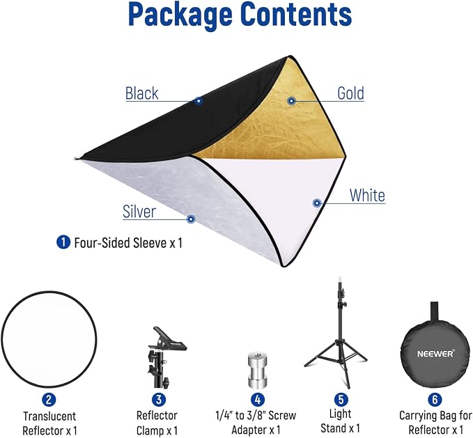 NEEWER 43"/110cm Light Reflector Kit, 5 in 1 Collapsible Round Reflector