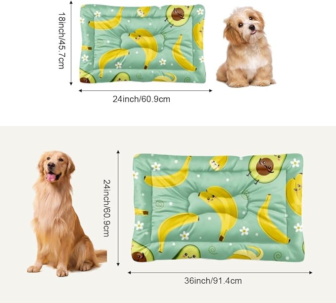 Banana Yellow Avocado Green Dog Crate Beds Washable Pet Bed Mat Puppy Pads Dog Kennel Beds for Crates Washable Non-Slip Cushion for Crate Bed Cage Mat Pillow Indoor Outdoor 36X24 Inch