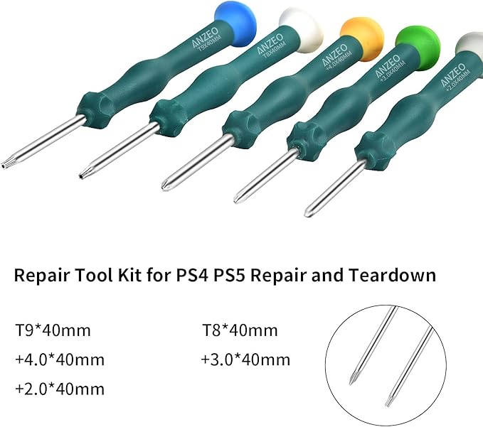 Cleaning Repair Tool Kit for PS4 PS5, Screwdriver Set with TR9 Torx Security Screwdriver PH00 PH0 PH1 Phillips Screwdriver for Sony Playstation 4&5 Console and Controller Tear Down