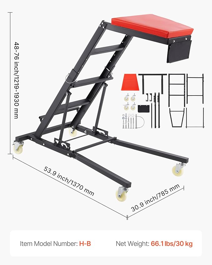 VEVOR Automotive Topside Creeper, 400 LBS Capacity High Creeper with 48" to 76" Adjustable Height, 4 Swivel Caster Wheels, Heavy Duty Automotive Engine Creeper, Ideal for Auto Repair and Maintenance