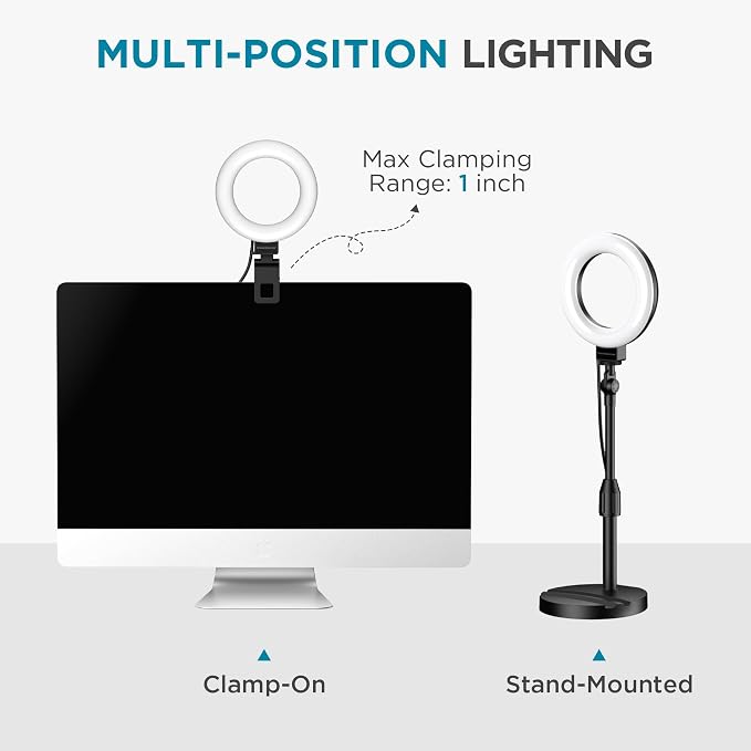 InnoGear Ring Light with Stand for Desk Computer 60 LED Streaming Lighting | on