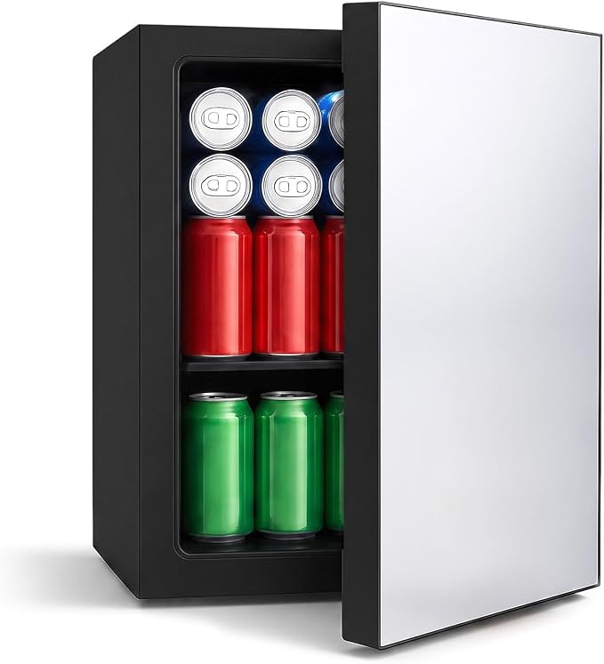 DOGHLY 0.95 Cu.Ft Mini Fridge Mirror Door, 24 Cans Beverage Refrigerator | Beauty Skincare Fridge with Temperature Control, Removable Shelf, Small Makeup Cooler for Bedroom, Dorm, Office