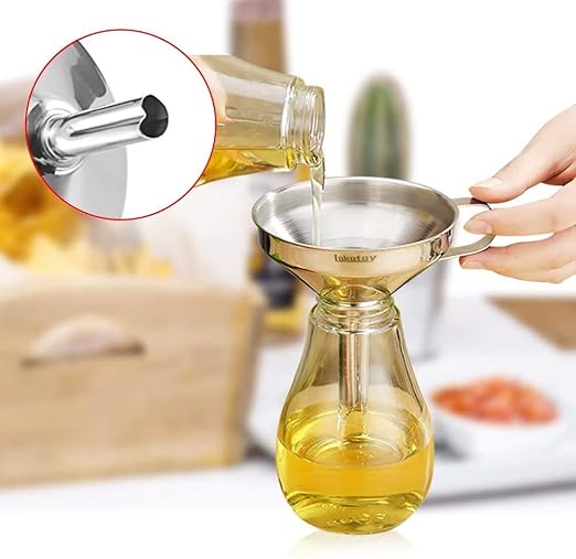 5-Inch Food Grade Stainless Steel Kitchen Funnel with 200 Mesh Food Filter Strainer for Transferring of Liquid Dry Ingredients and Metal Cooking Funnel