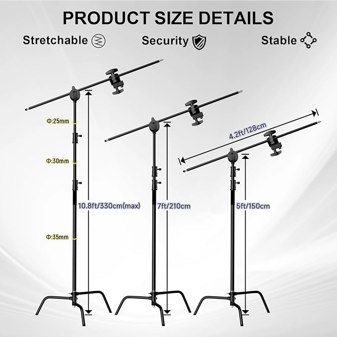 C Stand with Boom Arm, Photography Light Stand Kit