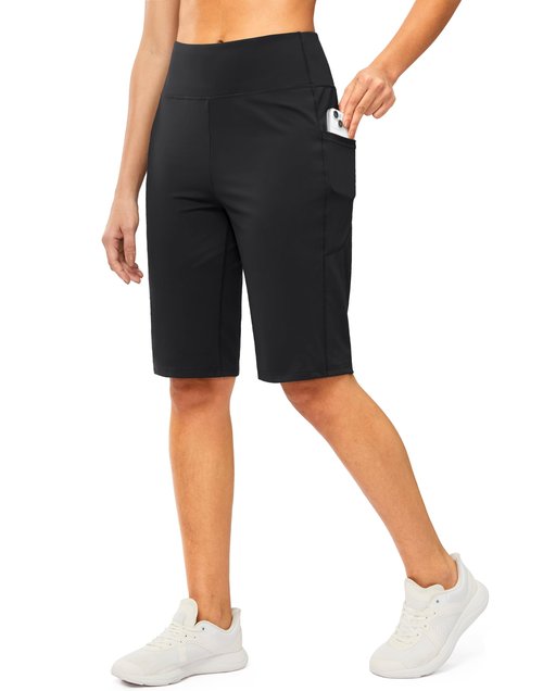 G Gradual Bermuda Shorts for Women with Pockets 12" Knee Length Women's High Waisted Stretch Long Shorts Walking Casual(Black,L)