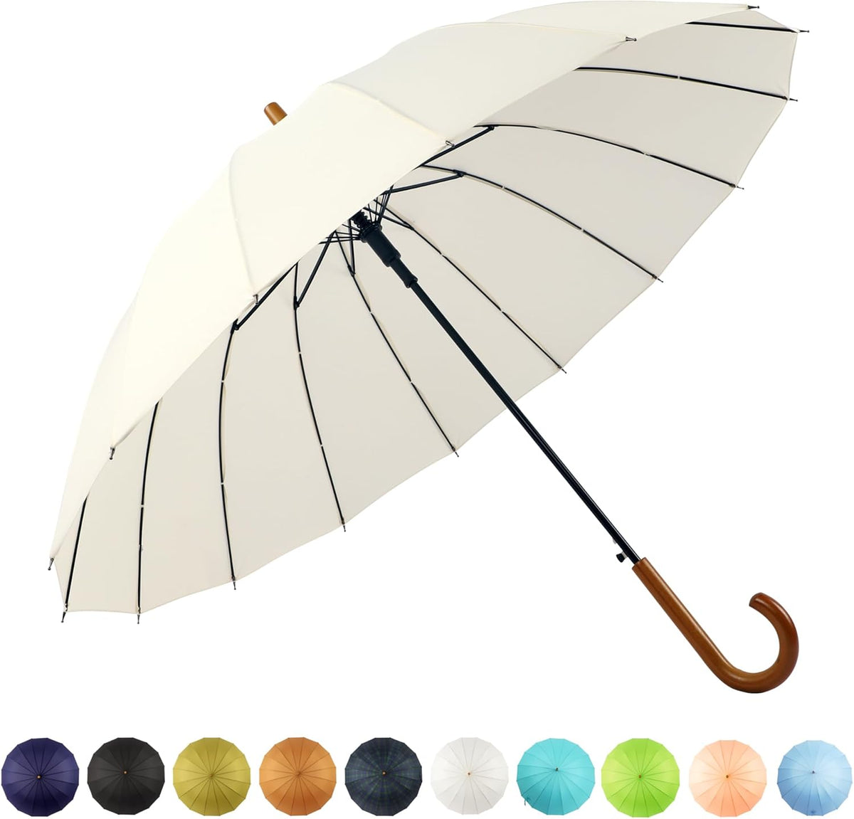 SoulRain 48" Windproof Stick Umbrella - Auto Open, Classic Wood Handle, Solid Color Design