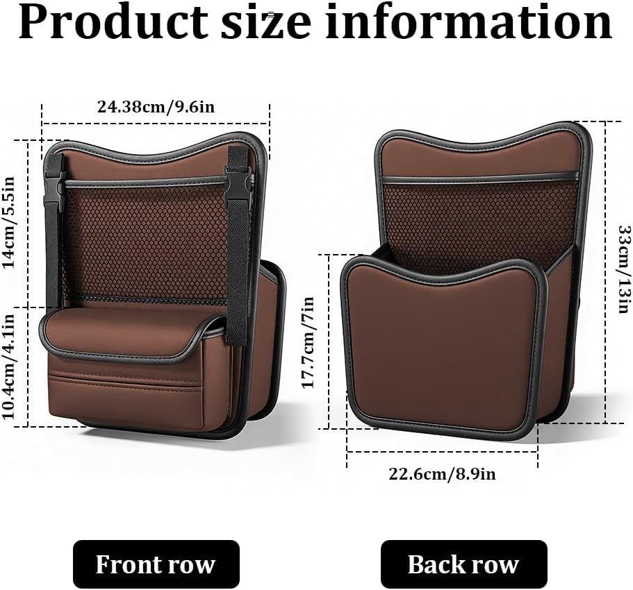 Car Organizer Storage Between Seats, Car Purse Holder, Nappa Leather Front Seat Storage Bag with Tissue Holder, Large Capacity Auto Console Organizer for Document Phone Wallet Snack (Brown)