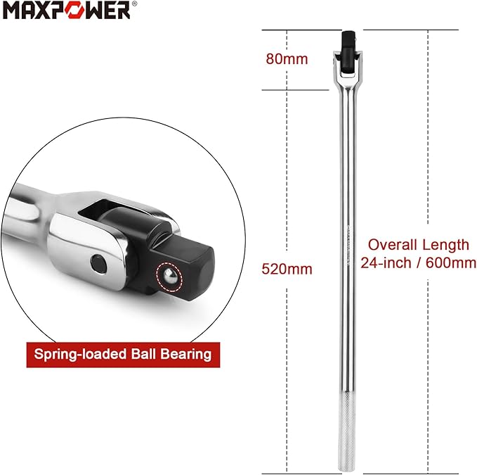 MAXPOWER Heavy Duty 3/4 Drive Breaker Bar 24-inch with Flex Handle