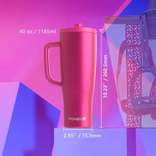 FOHGEE 40oz Insulated Tumblers - Leakproof Set with Straw Lid & Handle Lid | 2-Pack