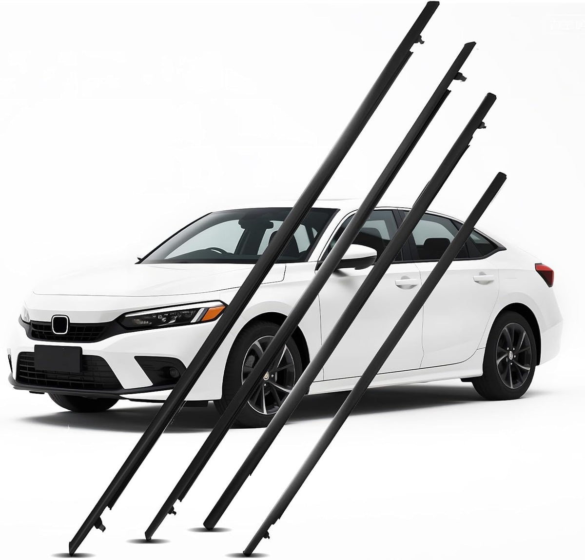 4Pcs Window Weather Stripping Moulding Weatherstrip Trim Seal Belt Compatible with Honda Civic 2016-2021 4 Door Sedan, Replace#72450-TEA-T01 72410-TEA-T01 72950-TEA-T01 72910-TEA-T01