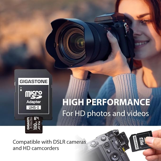 GIGASTONE 100GB Micro SD Card, A1 V30 4K Video Recording, Compatible
