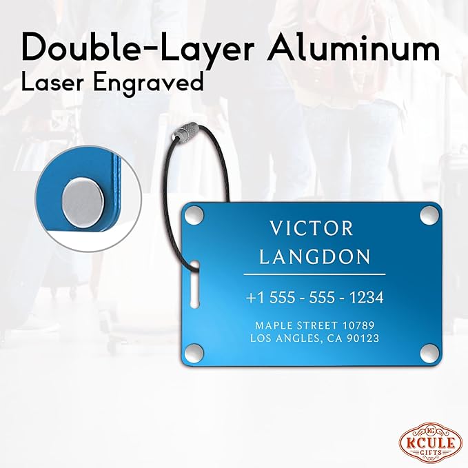 Luggage Tags for Suitcases 4 Pack: Personalized Luggage Tags for Backpacks & Bags Tags with Coustomizable Texts (Blue)