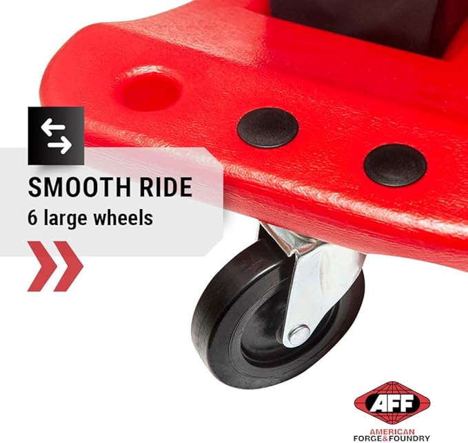 AFF XL Mechanic's Creeper - 47" Length Ergonomic Creeper with Padded Headrest & Magnetic Tool Trays - Super Duty