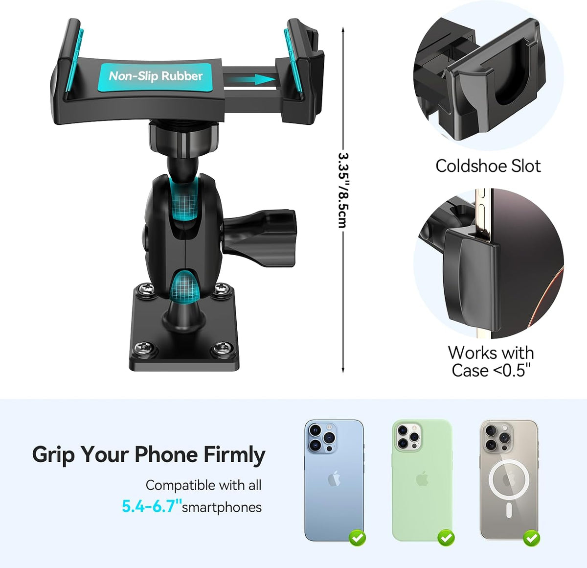 MAGJIEYX Car Phone Holder for Truck/Wall/Boat, Drill-Base Mount for Van/Dashboard Durable 360°Adjustable & Firm Grip Clamp Stand Compatible with 4.7"-6.9" iPhone/HTC/LG/Nexus/Samsung/Huawei