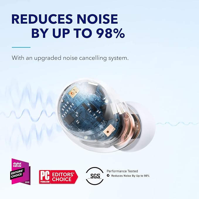 Soundcore by Anker Space A40 Adaptive Active Noise Cancelling Earbuds | Reduce Noise by Up to 98%, Ultra Long 50H Playtime, 10H Single Playtime, Hi-Res Sound, Comfortable Fit, Wireless Charge