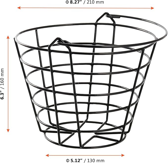 SINJEUN 2 Pack Metal Golf Ball Basket with Handle, Golf Ball Bucket, Golfball Container, Holds 50 Balls, Black