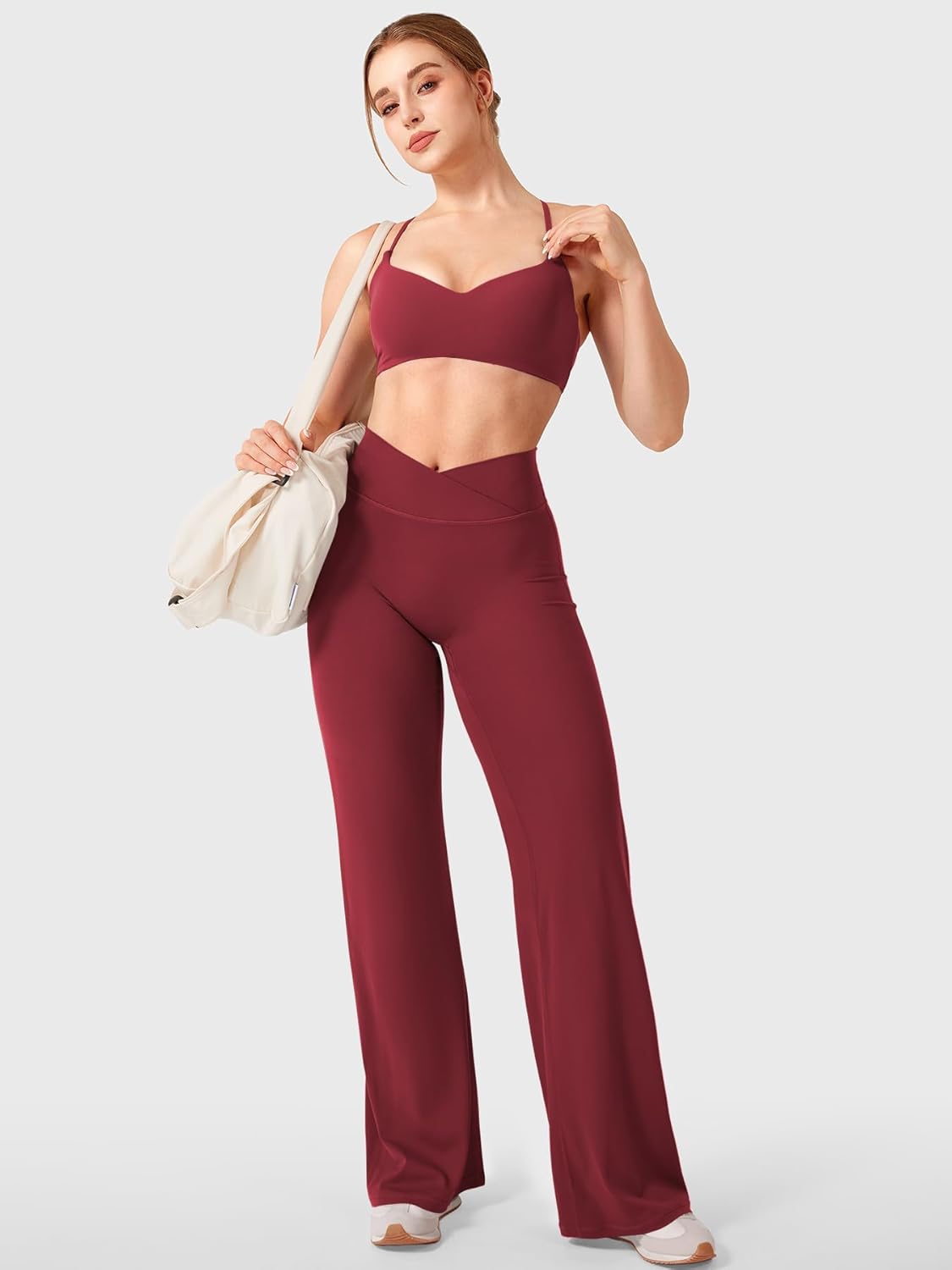 YEOREO High Waist Crossover Leggings - No Front Seam Soft Yoga Pants for Women | 31.5" Length