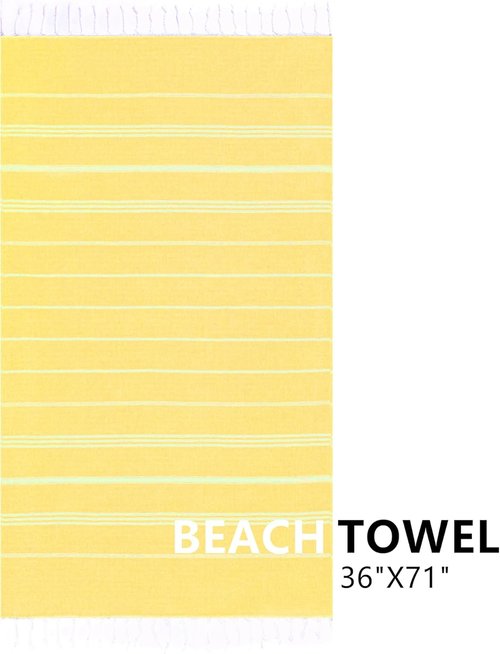 Aegero Turkish Beach Towel - Oversized 36"x71" Quick Dry Sand-Free Lightweight Travel Essential | Yellow