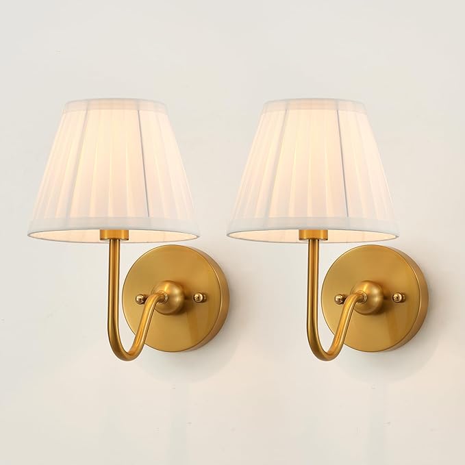 Set of Two Modern Wall Sconces Brass Frabic Wall Lights Contemporary Classic Wall Lamp for Bedside Hallway Vanity Stairway Fireplace Living Room, UL Listed
