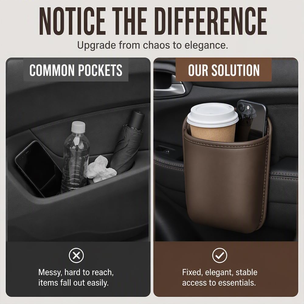 Car Door Cup Holder, Leather Clip On Drink Cup Holder for Back Seat，Black S：2