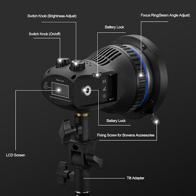 Wellmaking 80W Portable LED Light Continuous Light COB Spotlight Video Light