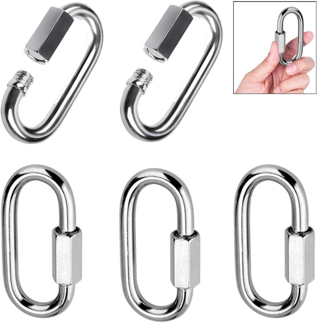 Quick Link, Lsqurel 304 Stainless Steel D Shape Locking Carabiner Heavy Duty Chain Link Keychain for Outdoor Fence Gate Swings Pet Dog M4 M6 M8 M10 Capacity 200lb 600lb 1200lb 2400lb