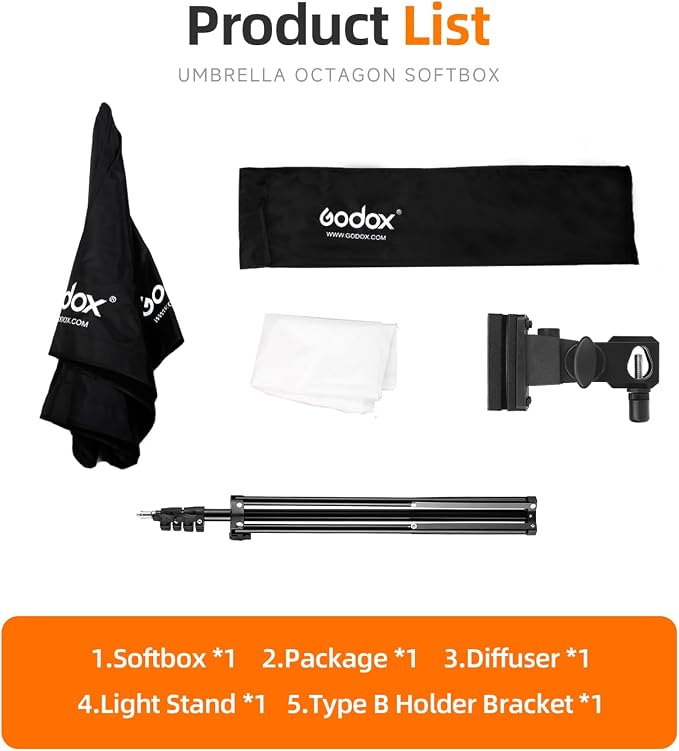 Godox Photo Studio 80cm 31.5in Portable Octagon Umbrella Softbox, 190cm Light
