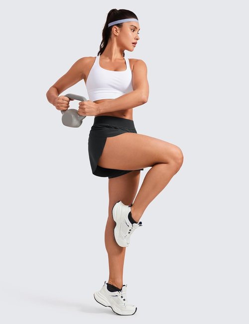 CRZ YOGA Mid Waisted Running Shorts for Women - Comfy Mesh Liner, Quick Dry, Perfect for Gym & Track