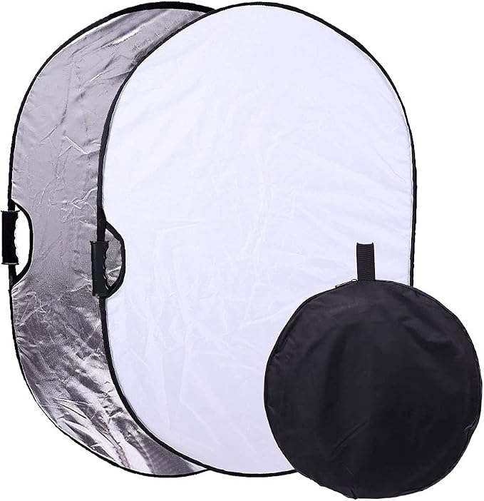 Portable Photography Silver and White Reflector Collapsible 2-in-1 Oval