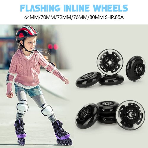 8 Pack Light Up Inline Skate Wheels 64mm 72mm 76mm 80mm Inline Wheels with ABEC-9 Bearing for inline Skate Wheels - 85A Inline Wheels for Indoor & Outdoor