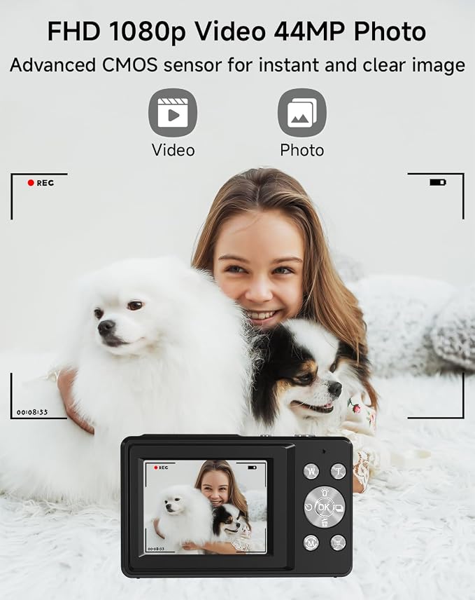 Digital Camera for Kids, FHD 1080P 44MP Point and Shoot Digital Camera