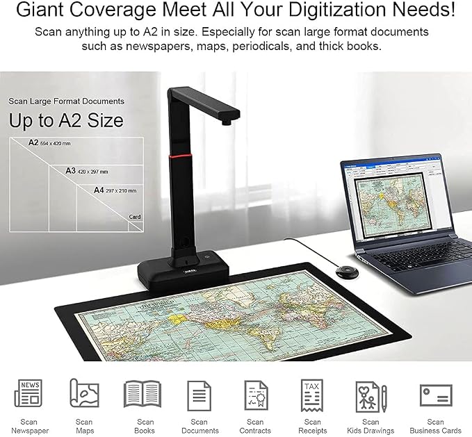 VIISAN Large Format Book & Document Scanner, Capture Size A2/A3, 26MP USB