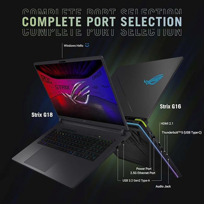 ASUS ROG Strix G18 (2025) Gaming Laptop, NVIDIA RTX 5080 16GB GDDR7, Intel Ultra 9 275HX(Up to 5.4GHz), 18" 240Hz 2.5K Premium Rog Nebula Display, WiFi 7, 64 GB DDR5 RAM, 8 TB SSD, Windows 11 Pro