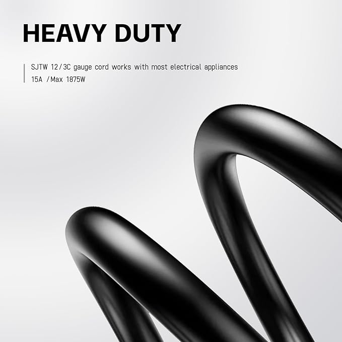 EP 10 Ft Outdoor Extension Cord, 12/3 SJTW Heavy Duty Waterproof Power Cable, 3 Prong Grounded Plug, Lighted End, for Lawn, Garden, Appliances, Black