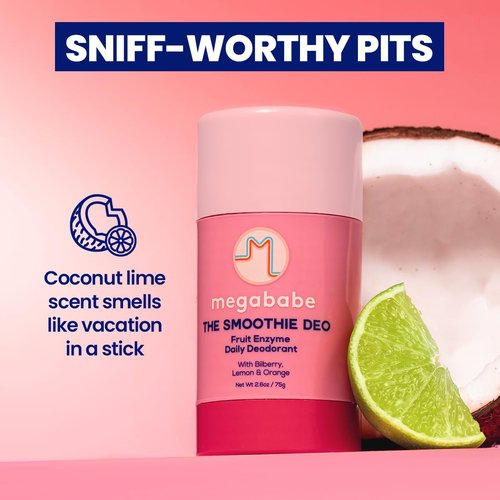 Megababe Daily Deodorant - Smoothie Deo with 72-Hour Odor Protection | Coconut & Fruit Enzymes | 2.6 oz