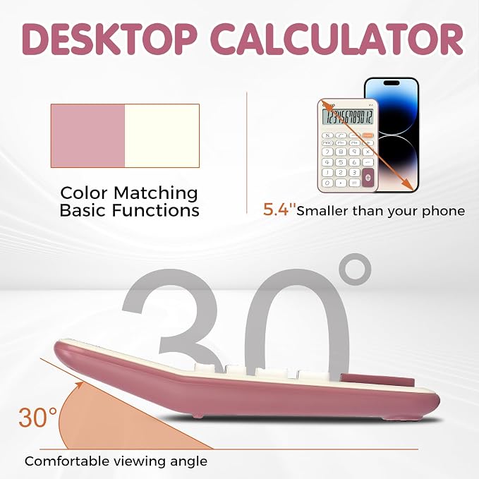 Pendancy Small Desk Calculator Cute, 12 Digit LCD Display, Basic Function