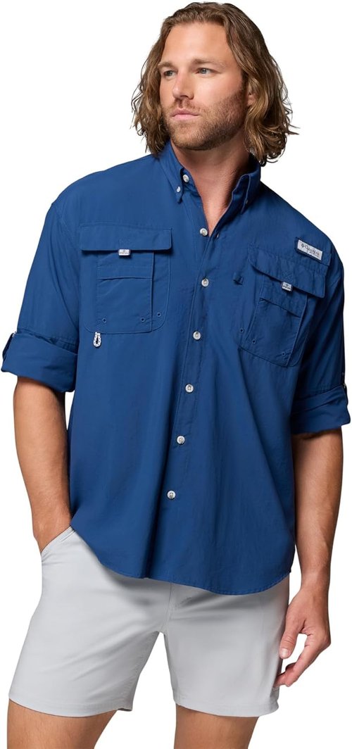 Columbia Men's PFG Bahama II Fishing Shirt - Lightweight, Quick-Dry, Long Sleeve, Blue