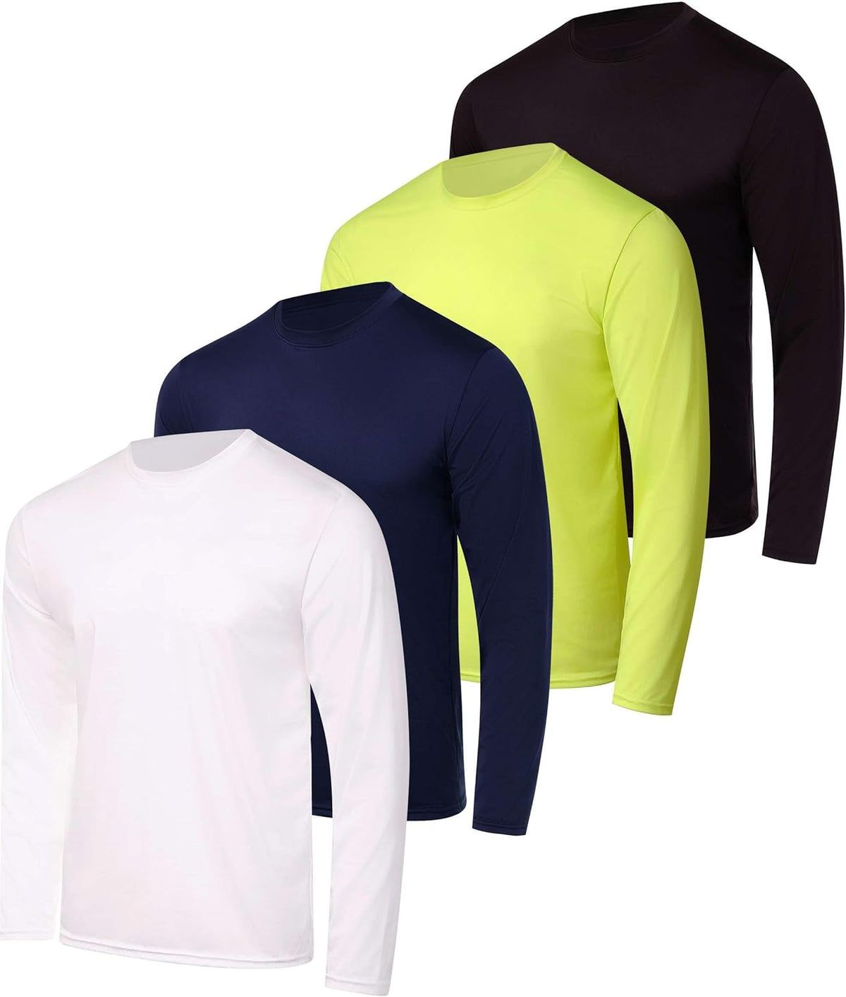 Real Essentials Men's Long Sleeve Dry Fit T-Shirts - UPF 50 Sun Protection for Hiking & Gym | 4 Pack