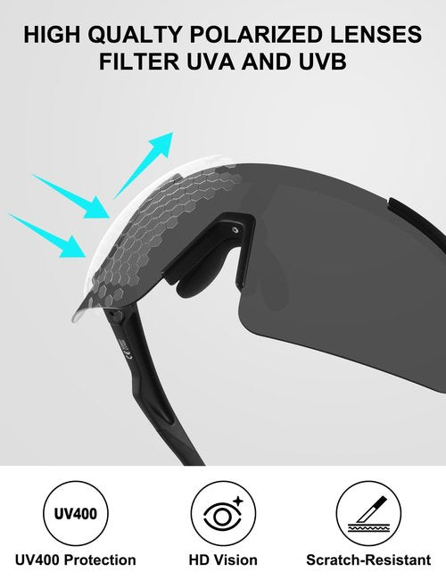 BangLong Cycling Sunglasses for Men Women, Sport Sun glasses with 2 Interchangeable Lenses for Running Baseball Fishing