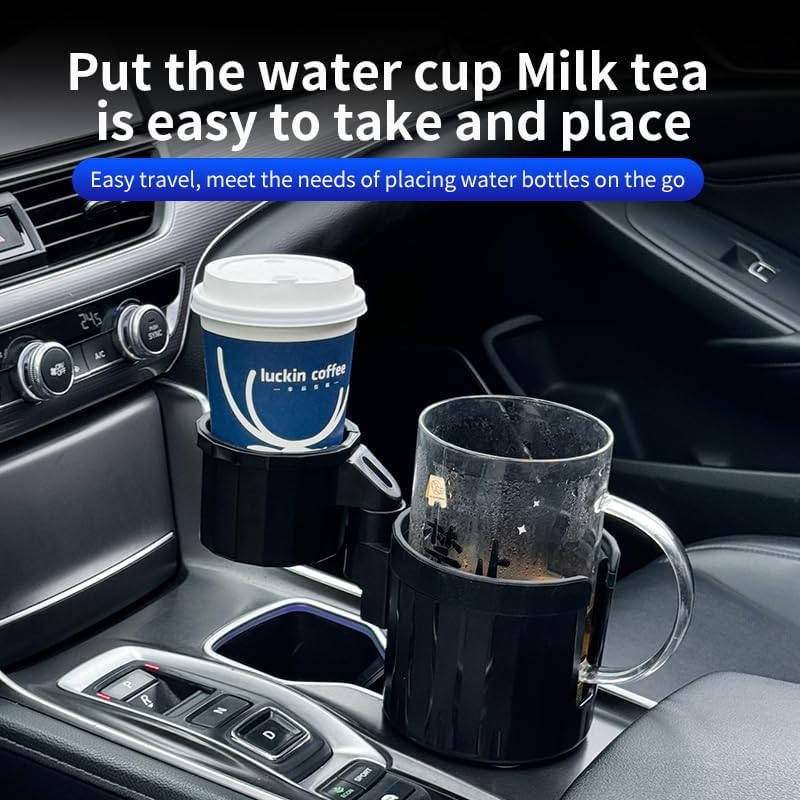 Upgrade Dual Cup Holder Expander, 2-in-1 Car Cup Holder Fit for Yeti, Hydroflask, Large Water Mug Coffee Bottles 10-46 OZ, Cup Holder Insert with Expandable Base for Cars SUVs Truck