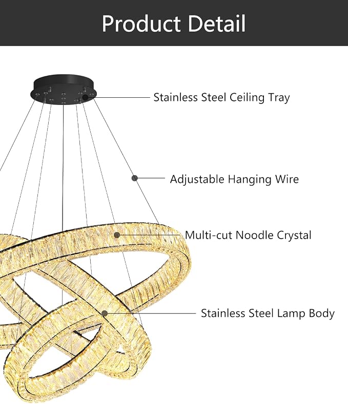 HAIXIANG Modern Glam Chandelier Crystal LED Remote Rings Chandelier Adjustable
